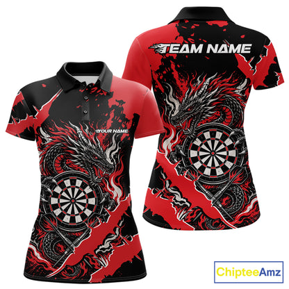 Custom Black And Red Splatter Dragon Claw Marks Dart Women Polo Shirt, Dart Jersey IPHW12100