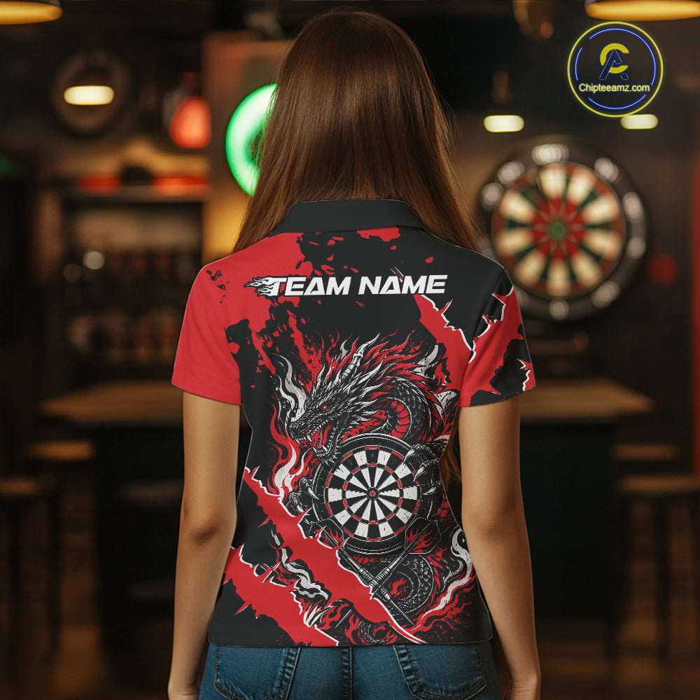 Custom Black And Red Splatter Dragon Claw Marks Dart Women Polo Shirt, Dart Jersey IPHW12100