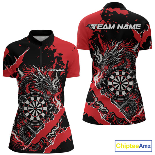 Custom Black And Red Splatter Dragon Claw Marks Dart Women Quarter-Zip Shirt Jersey IPHW12100