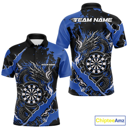 Custom Black And Blue Splatter Dragon Claw Marks Dart Men Polo Shirt, Dart Jersey IPHW12101