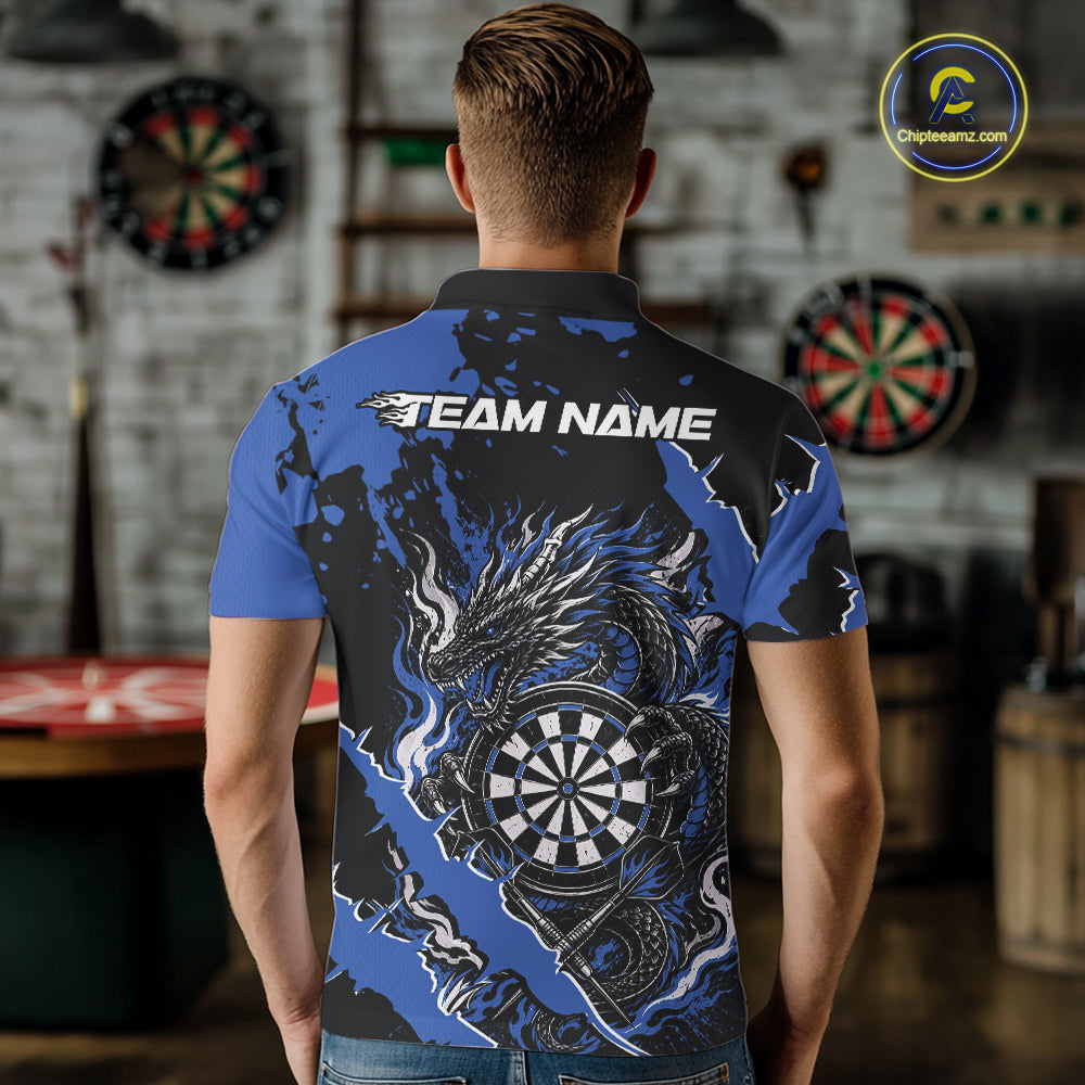 Custom Black And Blue Splatter Dragon Claw Marks Dart Men Polo Shirt, Dart Jersey IPHW12101