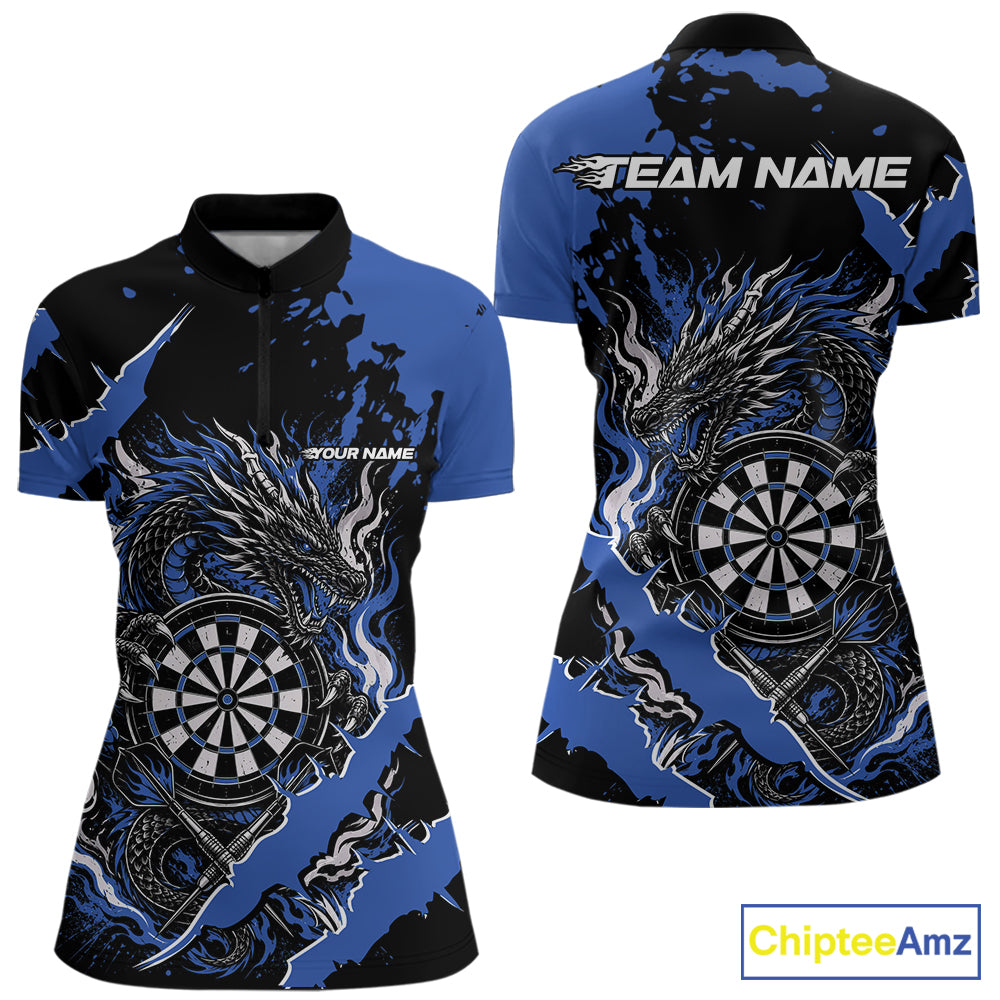 Custom Black And Blue Splatter Dragon Claw Marks Dart Women Quarter-Zip Shirt Jersey IPHW12101