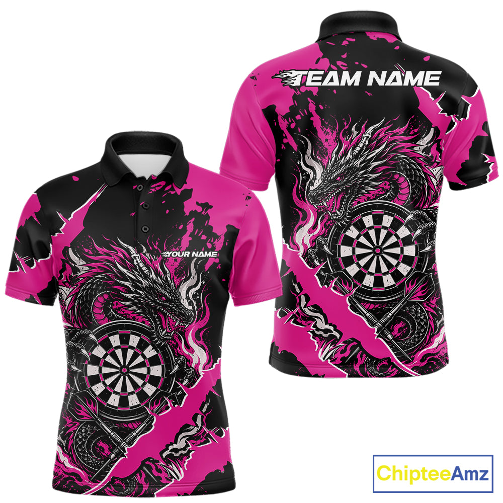 Custom Black And Pink Splatter Dragon Claw Marks Dart Men Polo Shirt, Dart Jersey IPHW12102