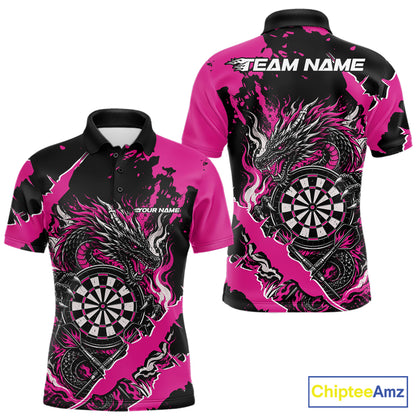 Custom Black And Pink Splatter Dragon Claw Marks Dart Men Polo Shirt, Dart Jersey IPHW12102