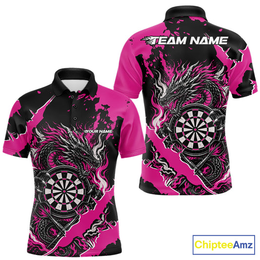 Custom Black And Pink Splatter Dragon Claw Marks Dart Men Polo Shirt, Dart Jersey IPHW12102