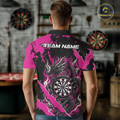 Custom Black And Pink Splatter Dragon Claw Marks Dart Men Polo Shirt, Dart Jersey IPHW12102
