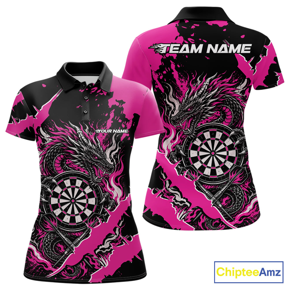 Custom Black And Pink Splatter Dragon Claw Marks Dart Women Polo Shirt, Dart Jersey IPHW12102