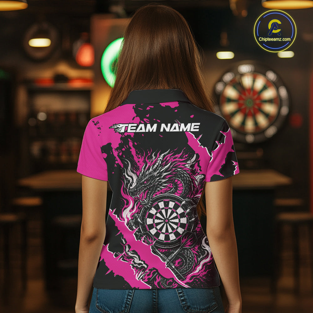 Custom Black And Pink Splatter Dragon Claw Marks Dart Women Polo Shirt, Dart Jersey IPHW12102