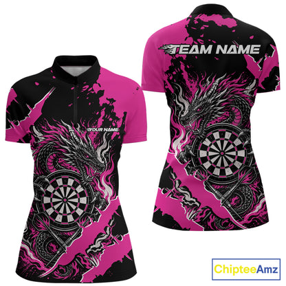Custom Black And Pink Splatter Dragon Claw Marks Dart Women Quarter-Zip Shirt Jersey IPHW12102
