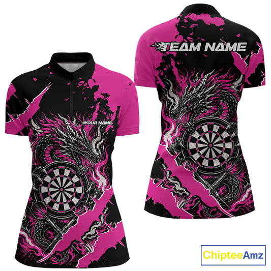 Custom Black And Pink Splatter Dragon Claw Marks Dart Women Quarter-Zip Shirt Jersey IPHW12102