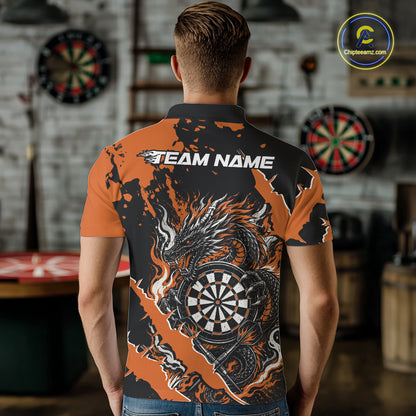 Custom Black And Orange Splatter Dragon Claw Marks Dart Men Polo Shirt, Dart Jersey IPHW12103