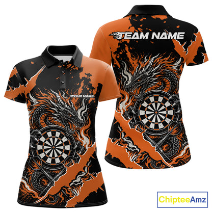 Custom Black And Orange Splatter Dragon Claw Marks Dart Women Polo Shirt, Dart Jersey IPHW12103