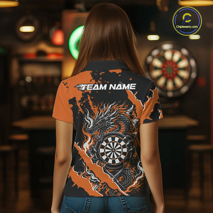 Custom Black And Orange Splatter Dragon Claw Marks Dart Women Polo Shirt, Dart Jersey IPHW12103