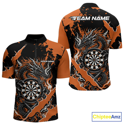 Custom Black And Orange Splatter Dragon Claw Marks Dart Men Quarter Zip Shirt, Dart Jersey IPHW12103