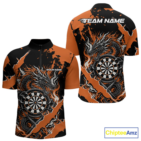 Custom Black And Orange Splatter Dragon Claw Marks Dart Men Quarter Zip Shirt, Dart Jersey IPHW12103