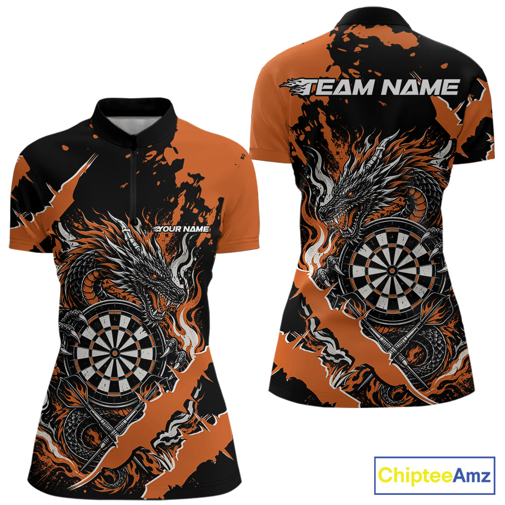 Custom Black And Orange Splatter Dragon Claw Marks Dart Women Quarter-Zip Shirt Jersey IPHW12103