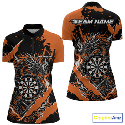 Custom Black And Orange Splatter Dragon Claw Marks Dart Women Quarter-Zip Shirt Jersey IPHW12103