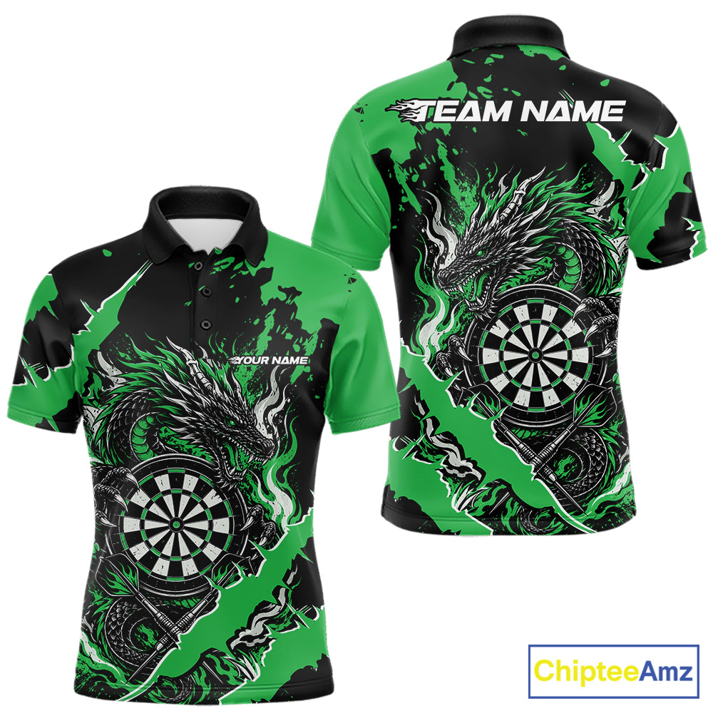 Custom Black And Green Splatter Dragon Claw Marks Dart Men Polo Shirt, Dart Jersey IPHW12104