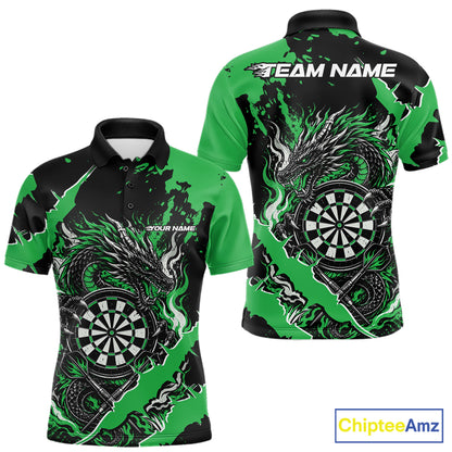 Custom Black And Green Splatter Dragon Claw Marks Dart Men Polo Shirt, Dart Jersey IPHW12104