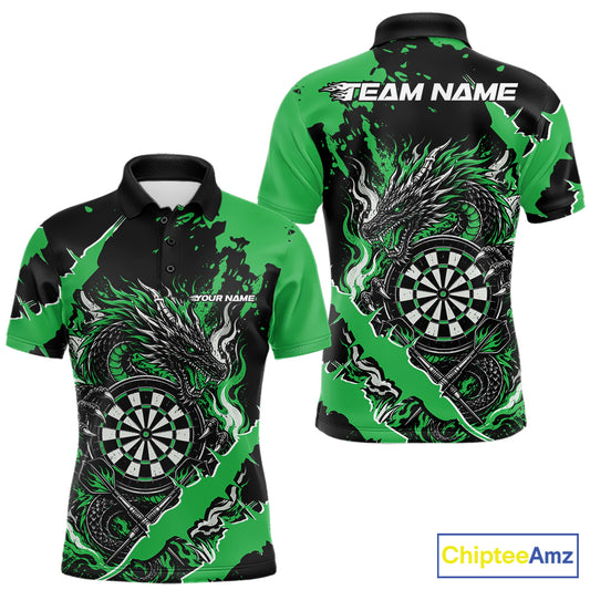 Custom Black And Green Splatter Dragon Claw Marks Dart Men Polo Shirt, Dart Jersey IPHW12104
