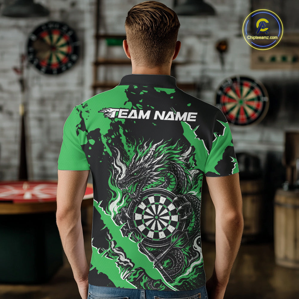 Custom Black And Green Splatter Dragon Claw Marks Dart Men Polo Shirt, Dart Jersey IPHW12104