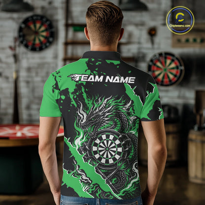 Custom Black And Green Splatter Dragon Claw Marks Dart Men Polo Shirt, Dart Jersey IPHW12104