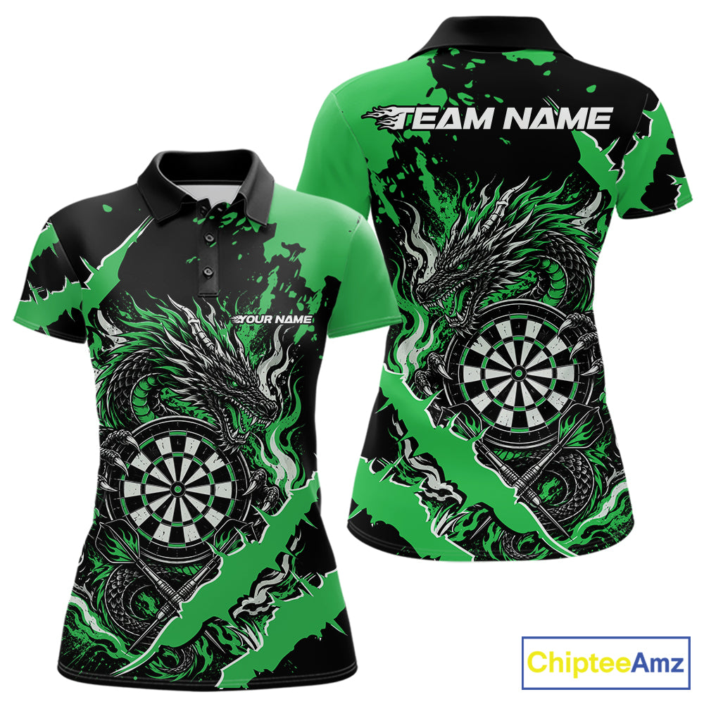 Custom Black And Green Splatter Dragon Claw Marks Dart Women Polo Shirt, Dart Jersey IPHW12104