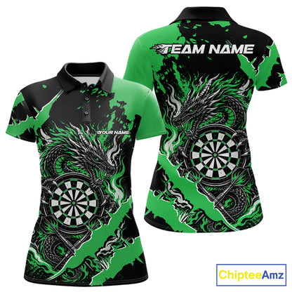 Custom Black And Green Splatter Dragon Claw Marks Dart Women Polo Shirt, Dart Jersey IPHW12104