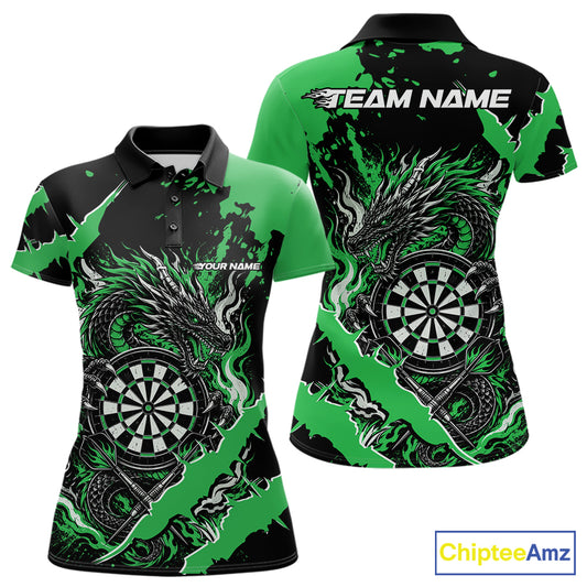 Custom Black And Green Splatter Dragon Claw Marks Dart Women Polo Shirt, Dart Jersey IPHW12104