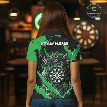 Custom Black And Green Splatter Dragon Claw Marks Dart Women Polo Shirt, Dart Jersey IPHW12104