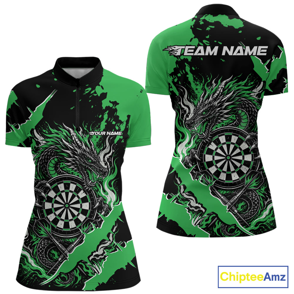 Custom Black And Green Splatter Dragon Claw Marks Dart Women Quarter-Zip Shirt Jersey IPHW12104