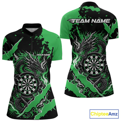Custom Black And Green Splatter Dragon Claw Marks Dart Women Quarter-Zip Shirt Jersey IPHW12104