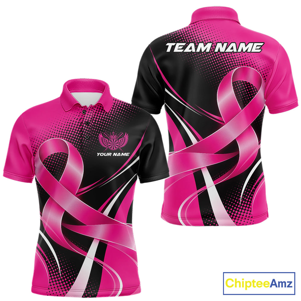 Custom Breast Cancer Awareness Pink Ribbon Dart Men Polo Shirt, Dart Team Jersey IPHW12105