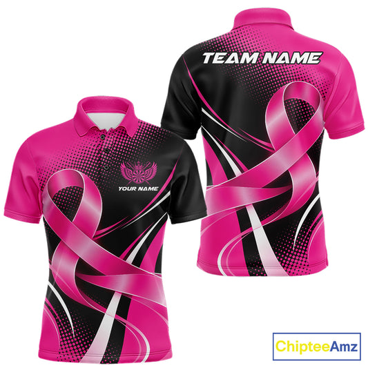 Custom Breast Cancer Awareness Pink Ribbon Dart Men Polo Shirt, Dart Team Jersey IPHW12105