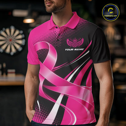 Custom Breast Cancer Awareness Pink Ribbon Dart Men Polo Shirt, Dart Team Jersey IPHW12105
