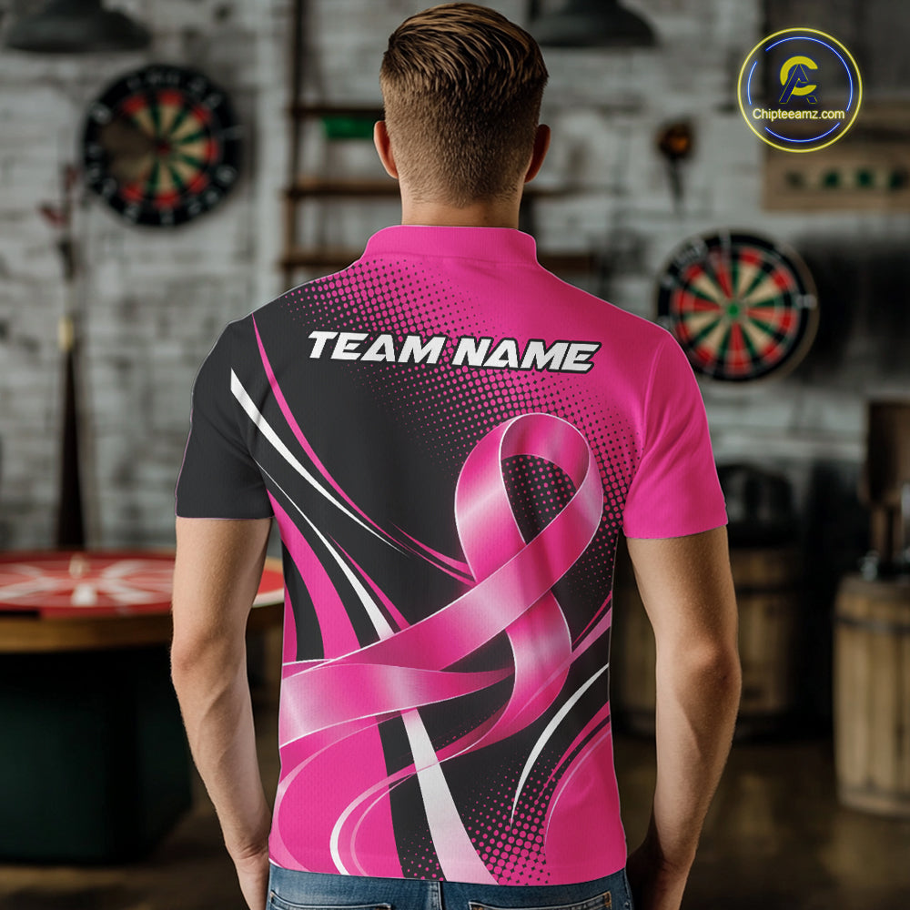 Custom Breast Cancer Awareness Pink Ribbon Dart Men Polo Shirt, Dart Team Jersey IPHW12105