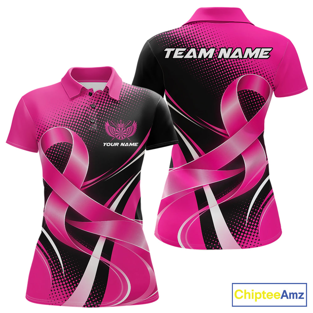 Custom Breast Cancer Awareness Pink Ribbon Dart Women Polo Shirt, Dart Team Jersey IPHW12105