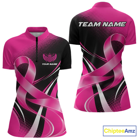 Custom Breast Cancer Awareness Pink Ribbon Dart Women Quarter-Zip Shirt, Dart Jersey IPHW12105