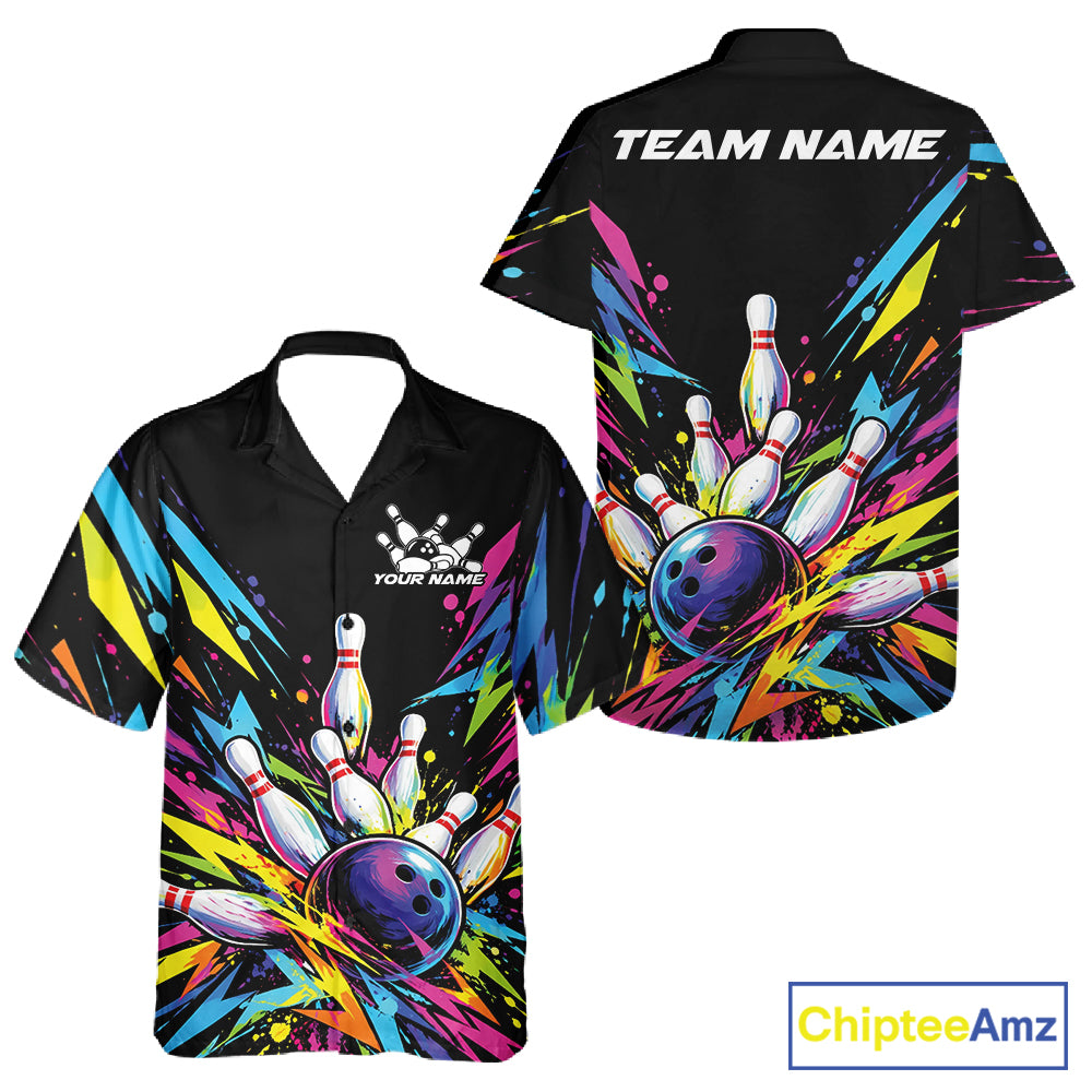 Custom Colorful Bowling Team Button Up Shirt For Men And Women, Bowling Tournament Jersey Bowler Gift IPHW12402