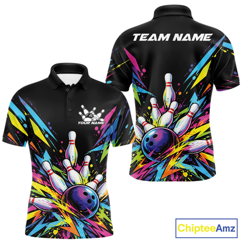Custom Colorful Bowling Team Polo Shirt For Men, Bowling Tournament Jersey Bowler Gift IPHW12402