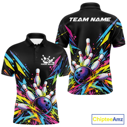 Custom Colorful Bowling Team Polo Shirt For Men, Bowling Tournament Jersey Bowler Gift IPHW12402