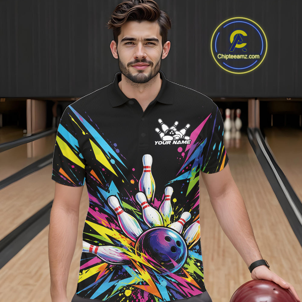 Custom Colorful Bowling Team Polo Shirt For Men, Bowling Tournament Jersey Bowler Gift IPHW12402