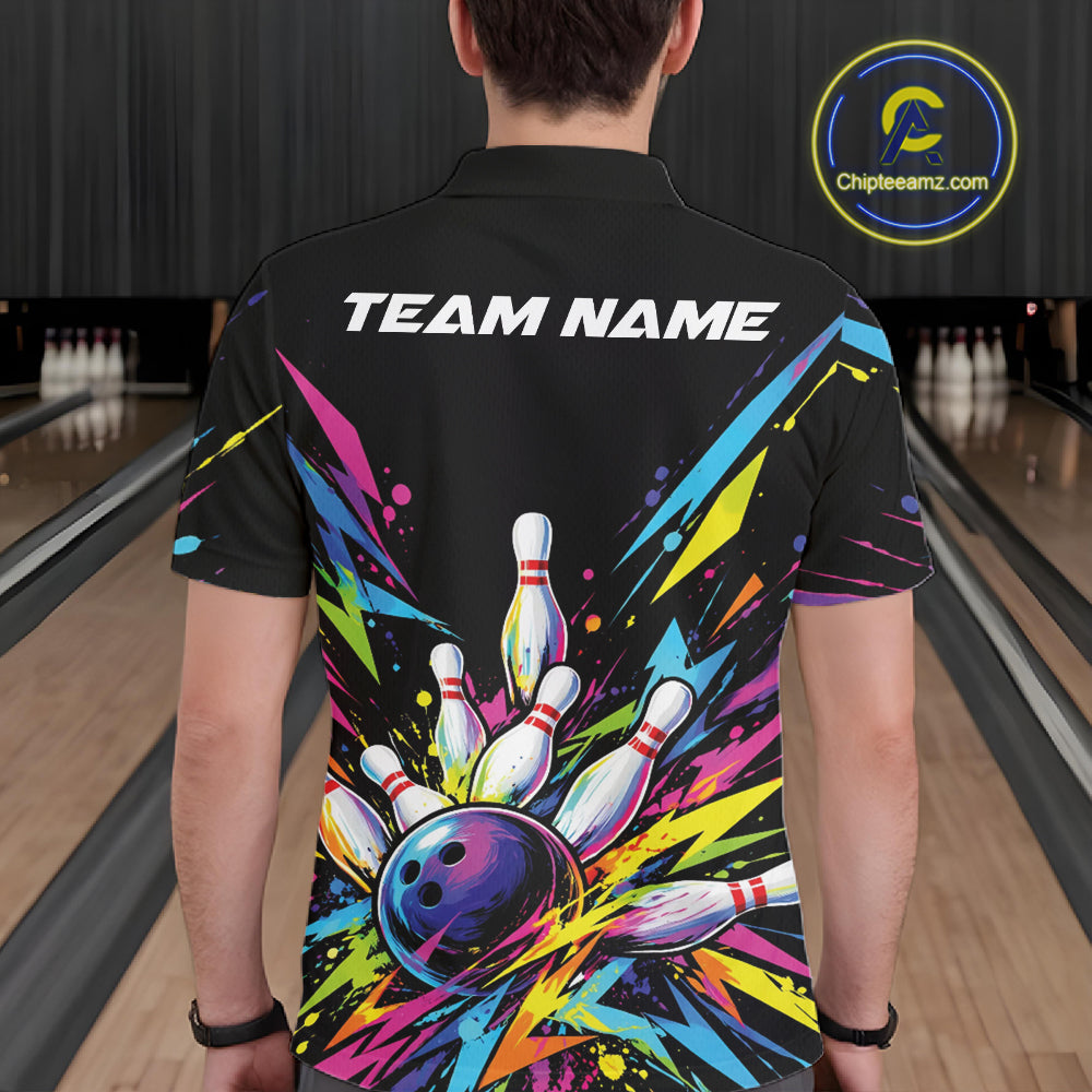 Custom Colorful Bowling Team Polo Shirt For Men, Bowling Tournament Jersey Bowler Gift IPHW12402