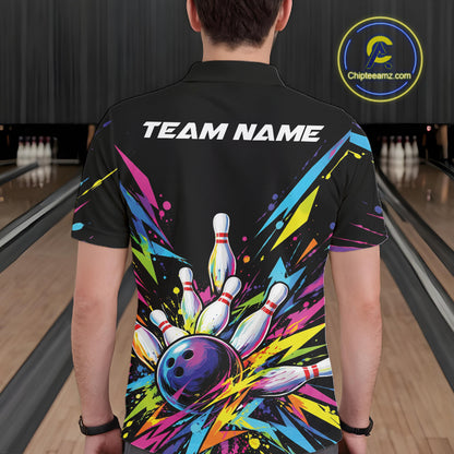 Custom Colorful Bowling Team Polo Shirt For Men, Bowling Tournament Jersey Bowler Gift IPHW12402