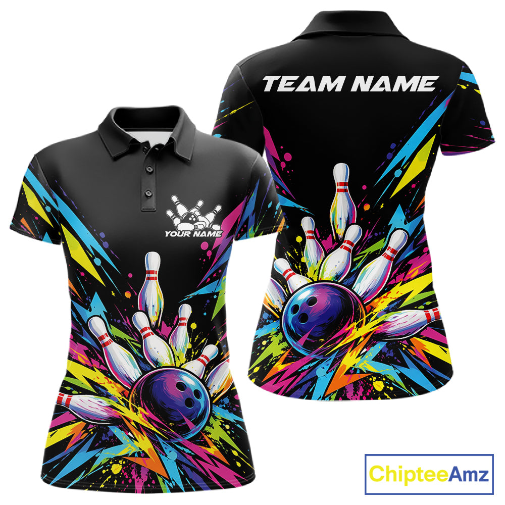 Custom Colorful Bowling Team Polo Shirt For Women, Bowling Tournament Jersey Bowler Gift IPHW12402