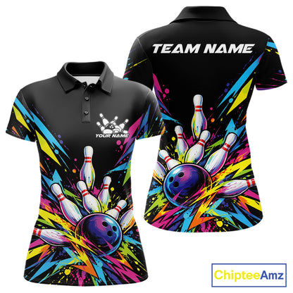 Custom Colorful Bowling Team Polo Shirt For Women, Bowling Tournament Jersey Bowler Gift IPHW12402