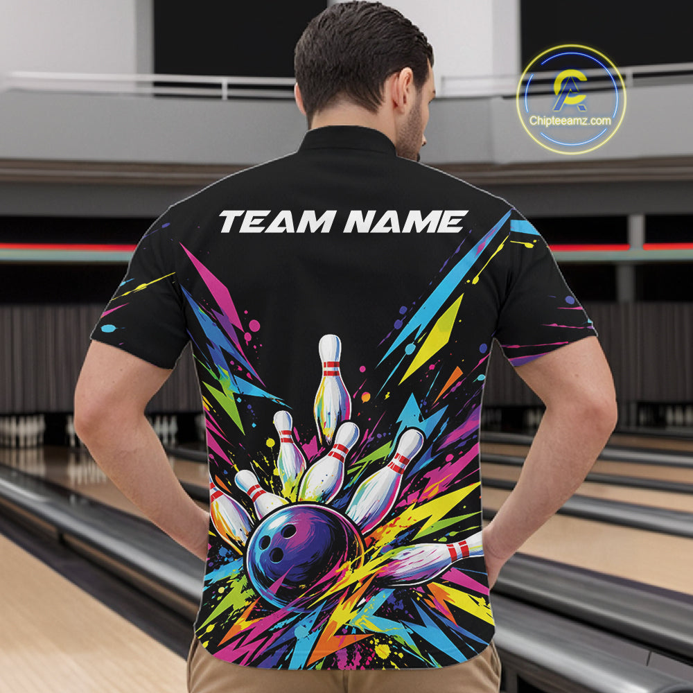 Custom Colorful Bowling Team Quarter Zip Shirt For Men, Bowling Tournament Jersey Bowler Gift IPHW12402