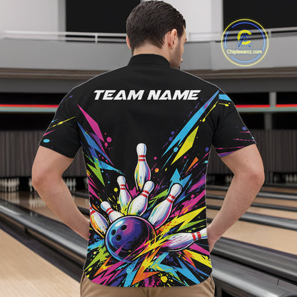 Custom Colorful Bowling Team Quarter Zip Shirt For Men, Bowling Tournament Jersey Bowler Gift IPHW12402
