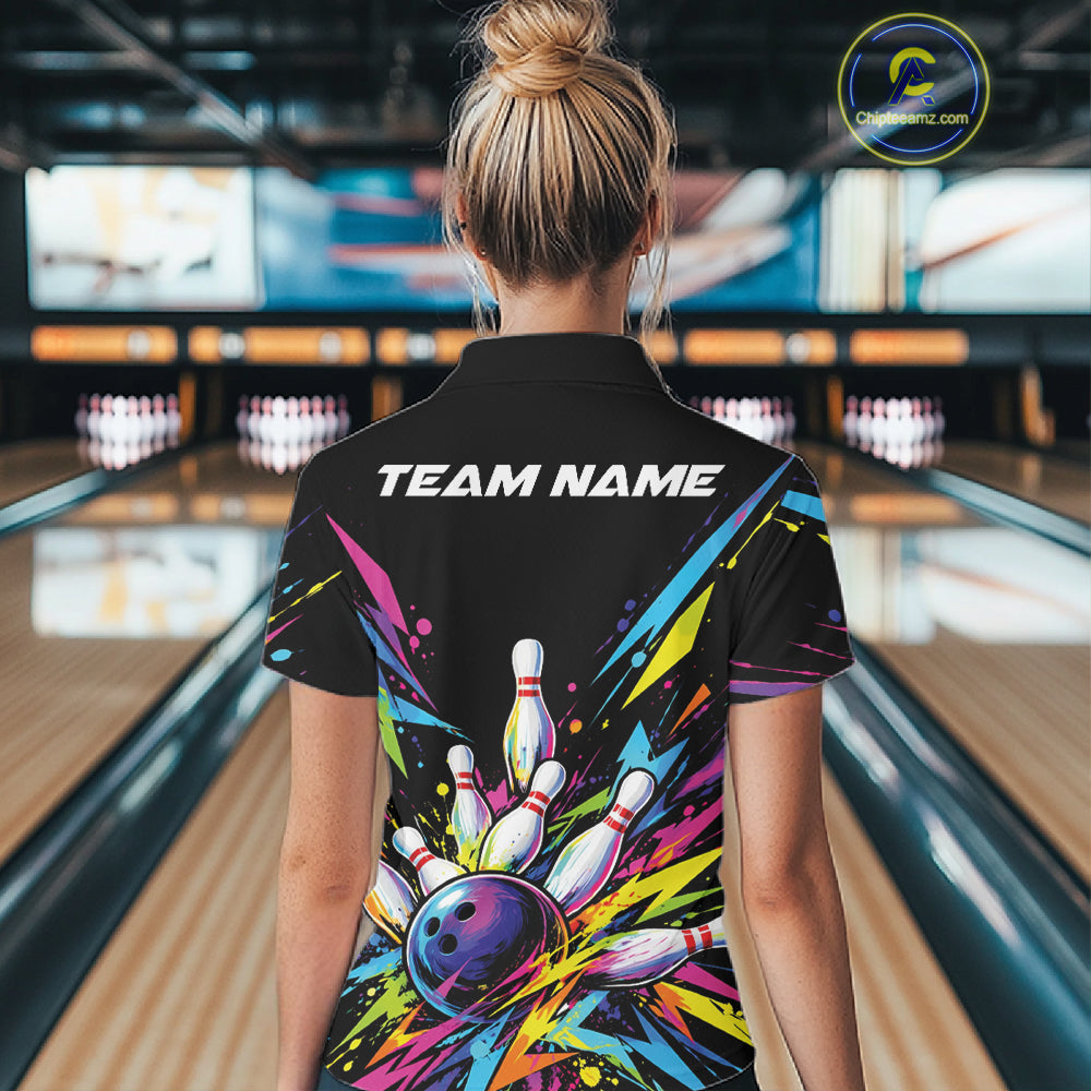 Custom Colorful Bowling Team Quarter-Zip Shirt For Women, Bowling Jersey Bowler Gift IPHW12402