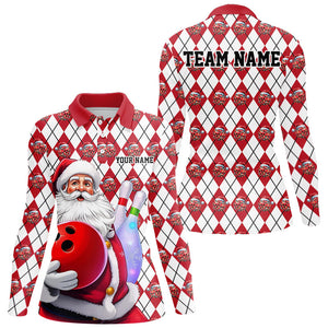 White And Red Bowling Argyle Pattern Custom Christmas Santa Bowling Team Shirts For Women IPHW7846